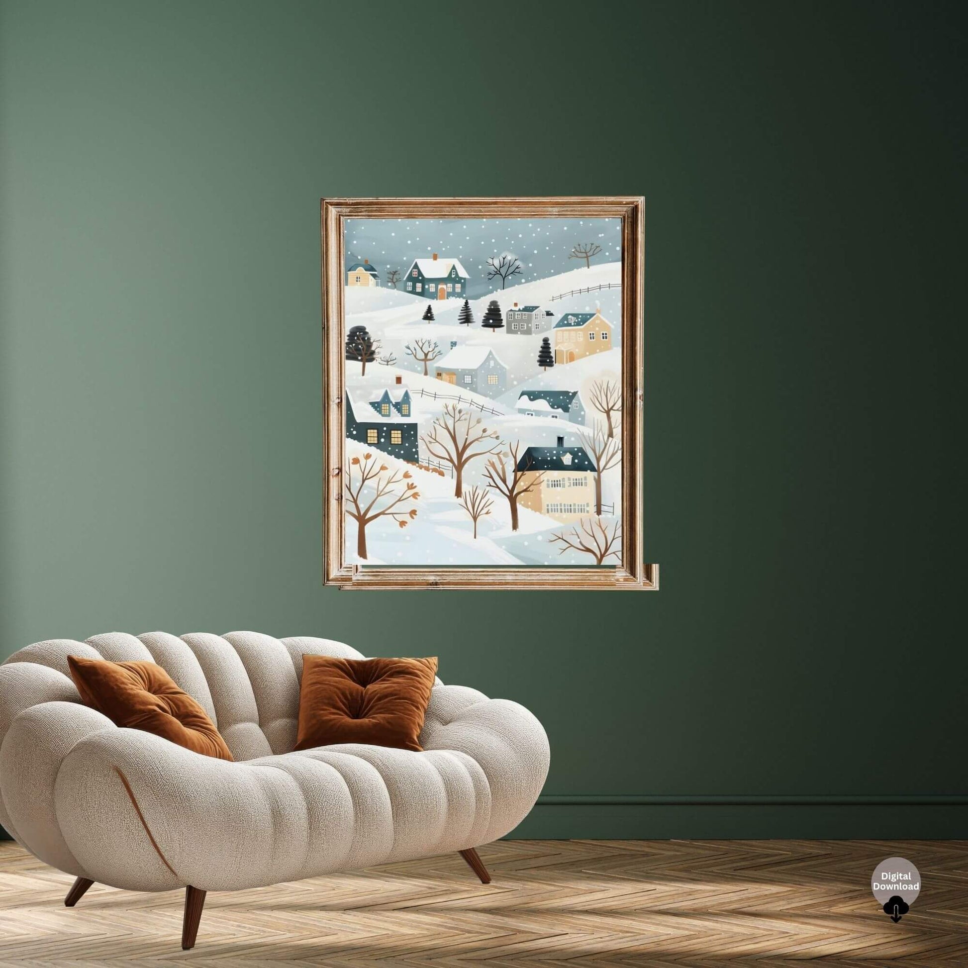 Scandinavian Winter Wall Art | Snowy Village Print | Cozy Nordic Christmas Decor – Digital Printable by Digital Kim Designs