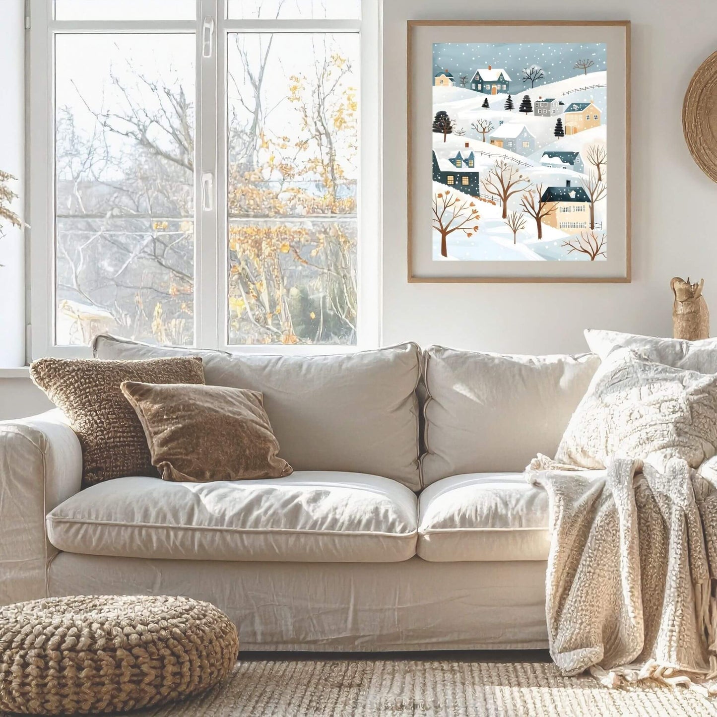 Scandinavian Winter Wall Art | Snowy Village Print | Cozy Nordic Christmas Decor – Digital Printable by Digital Kim Designs