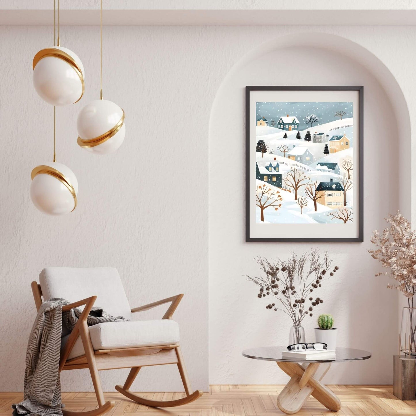Scandinavian Winter Wall Art | Snowy Village Print | Cozy Nordic Christmas Decor – Digital Printable by Digital Kim Designs
