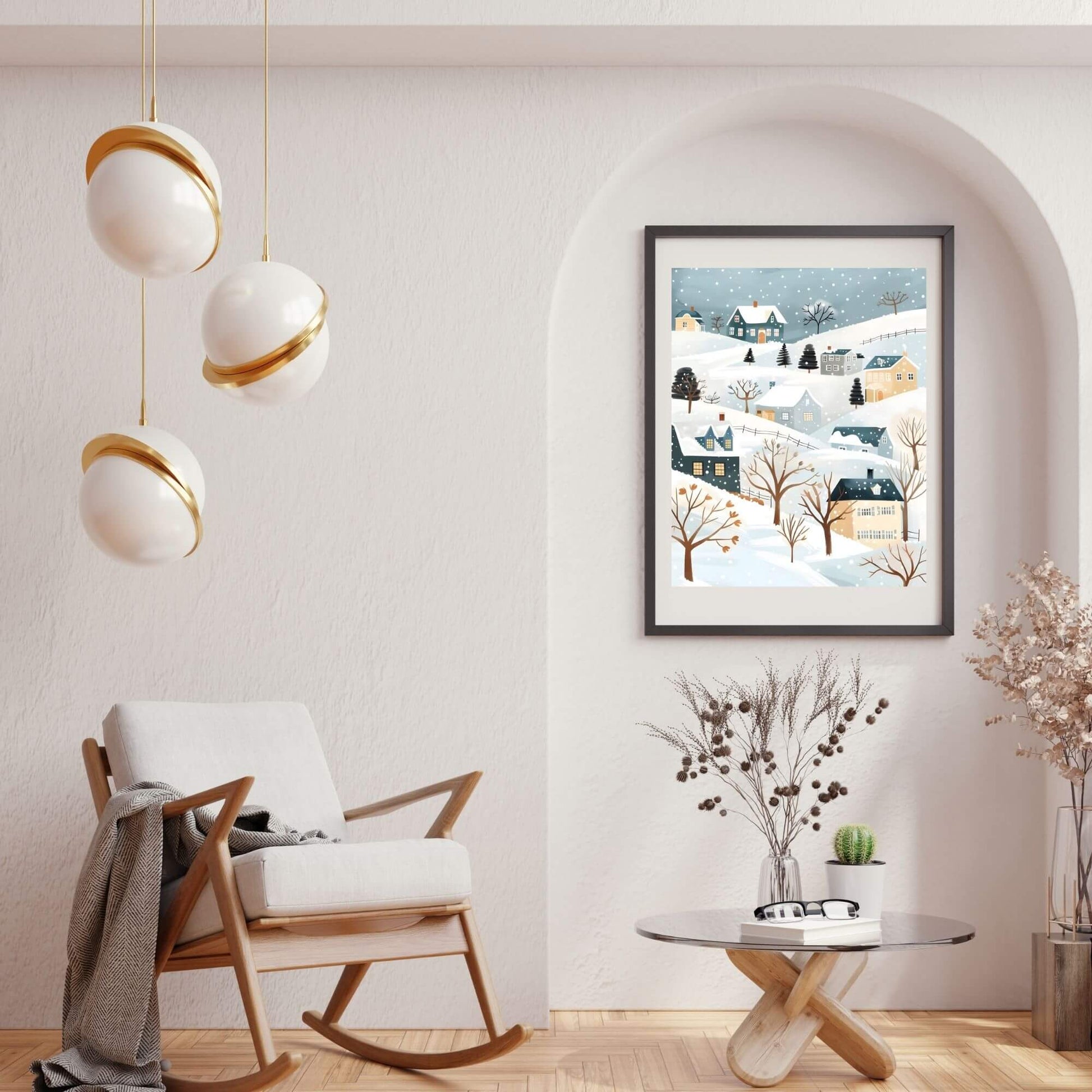 Scandinavian Winter Wall Art | Snowy Village Print | Cozy Nordic Christmas Decor – Digital Printable by Digital Kim Designs
