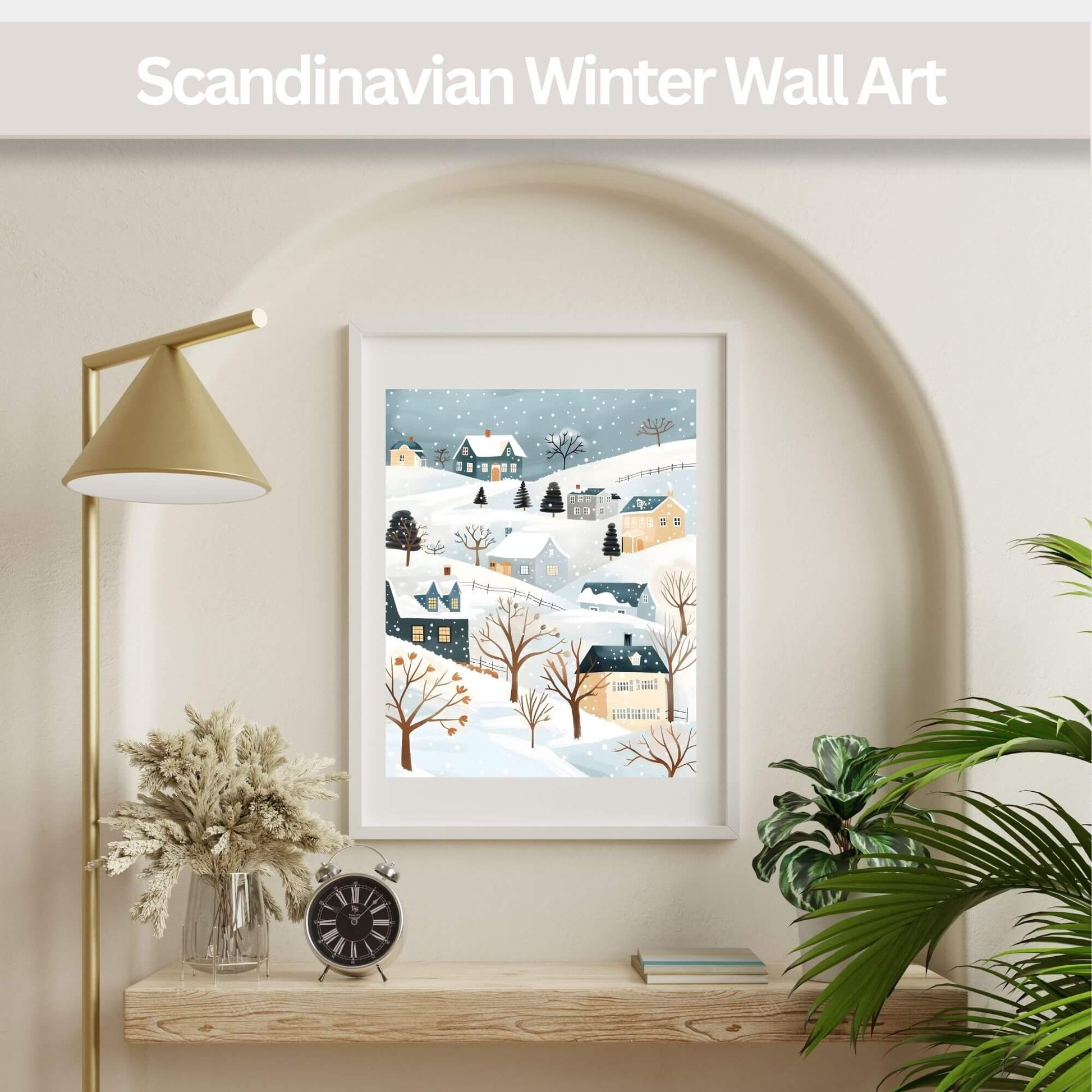 Scandinavian Winter Wall Art | Snowy Village Print | Cozy Nordic Christmas Decor – Digital Printable by Digital Kim Designs