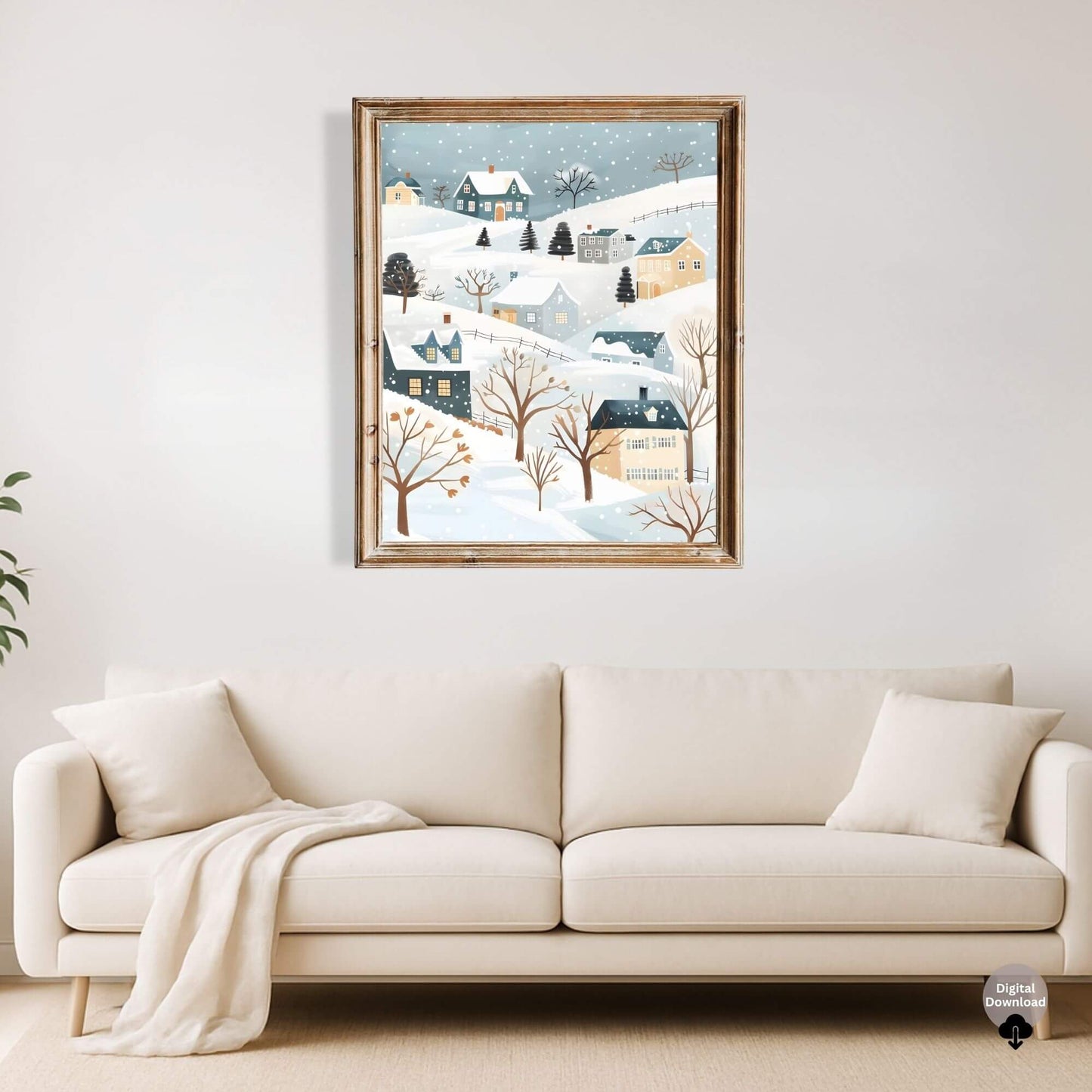 Scandinavian Winter Wall Art | Snowy Village Print | Cozy Nordic Christmas Decor – Digital Printable by Digital Kim Designs