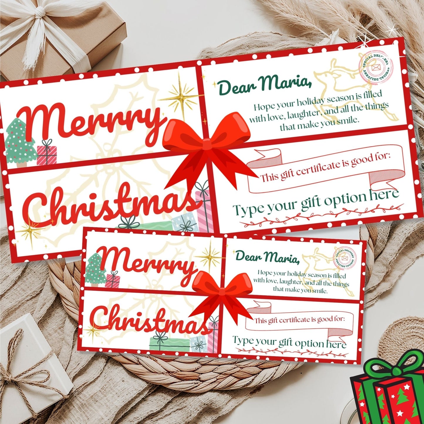 Shopify Product Title Editable Christmas Gift Certificate – Printable Holiday Voucher Template (Digital Download)) – Digital Printable by Digital Kim Designs