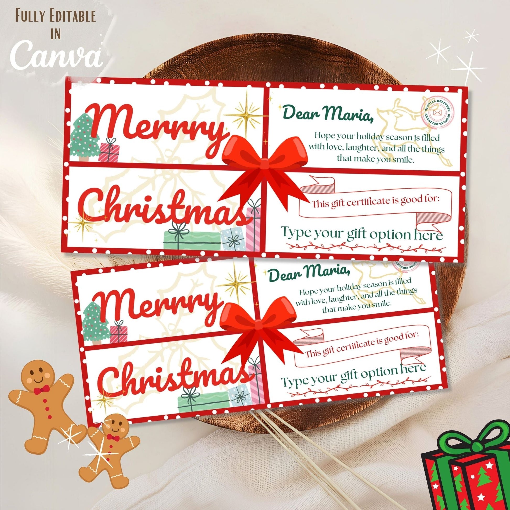Shopify Product Title Editable Christmas Gift Certificate – Printable Holiday Voucher Template (Digital Download)) – Digital Printable by Digital Kim Designs