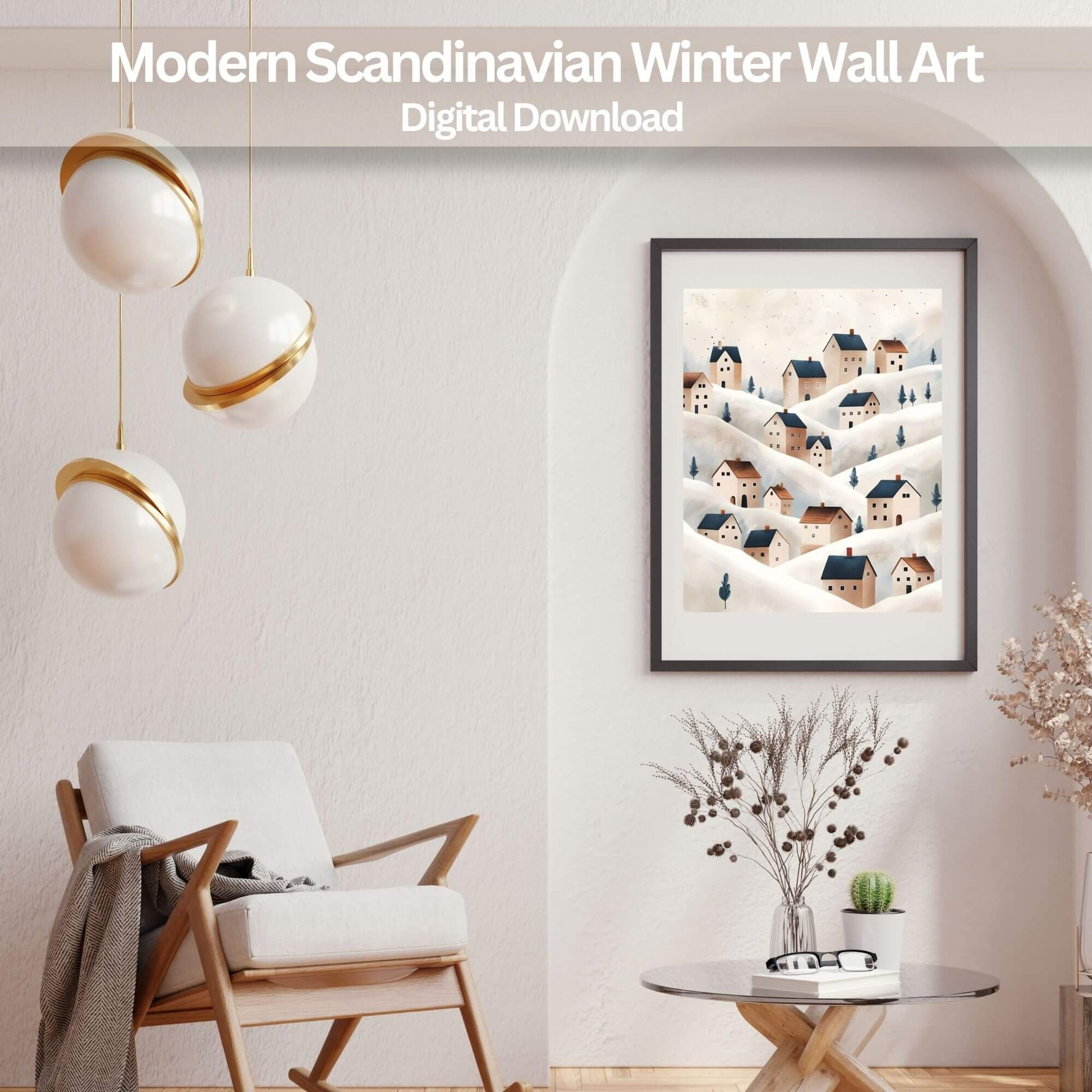 Simple Winter Wall Art | Scandinavian Snowy Village Print | Cozy Nordic Home Decor (Digital Download) – Digital Printable by Digital Kim Designs