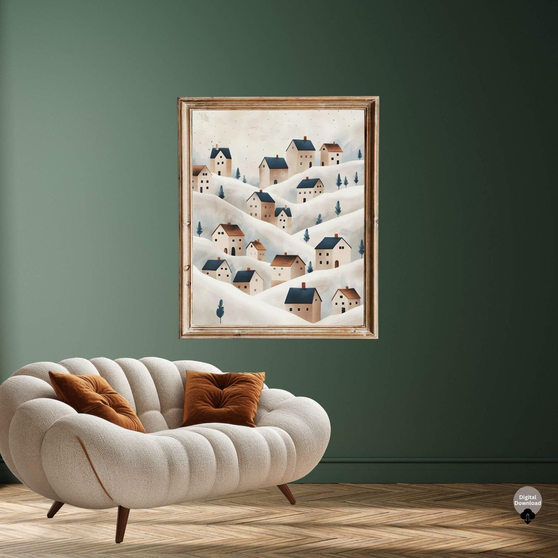 Simple Winter Wall Art | Scandinavian Snowy Village Print | Cozy Nordic Home Decor (Digital Download) – Digital Printable by Digital Kim Designs