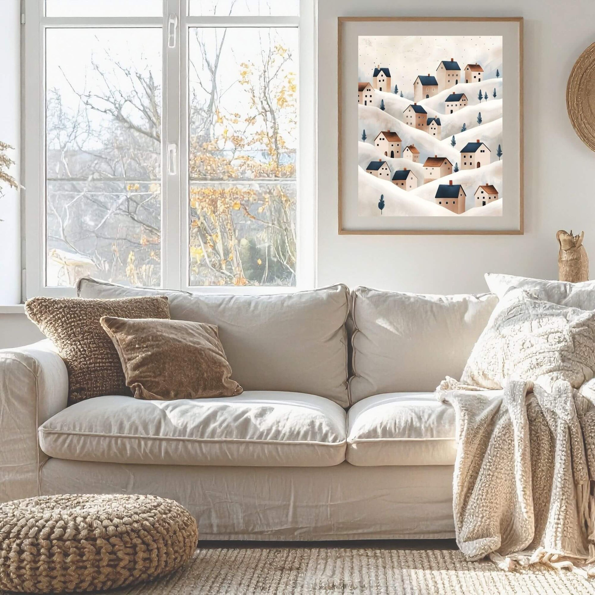 Simple Winter Wall Art | Scandinavian Snowy Village Print | Cozy Nordic Home Decor (Digital Download) – Digital Printable by Digital Kim Designs