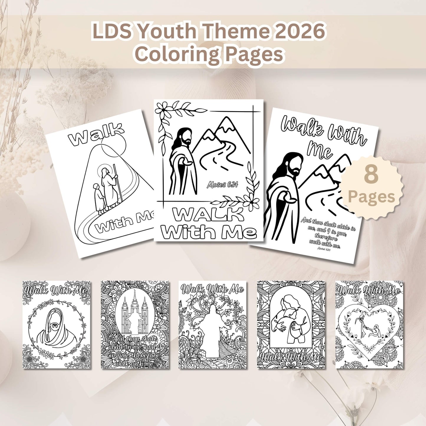 Walk With Me 2026 Youth Coloring Pages | LDS Youth & FSY Faith Activity | 8 - Page Printable PDF – Digital Printable by Digital Kim Designs