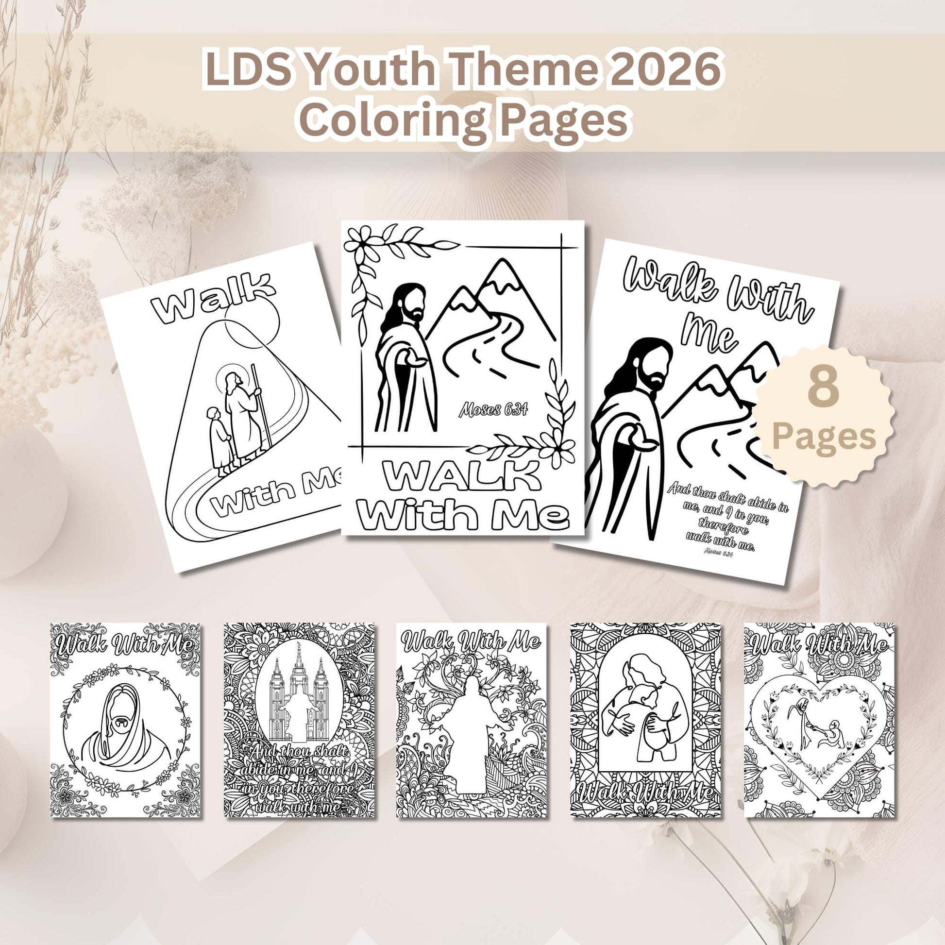 Walk With Me 2026 Youth Coloring Pages | LDS Youth & FSY Faith Activity | 8 - Page Printable PDF – Digital Printable by Digital Kim Designs