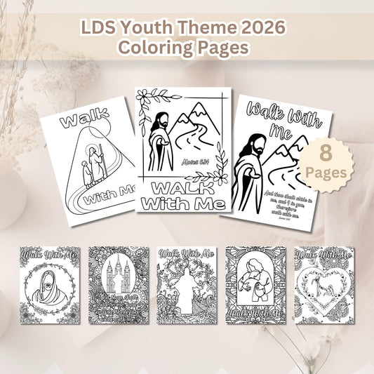 Walk With Me 2026 Youth Coloring Pages | LDS Youth & FSY Faith Activity | 8 - Page Printable PDF – Digital Printable by Digital Kim Designs