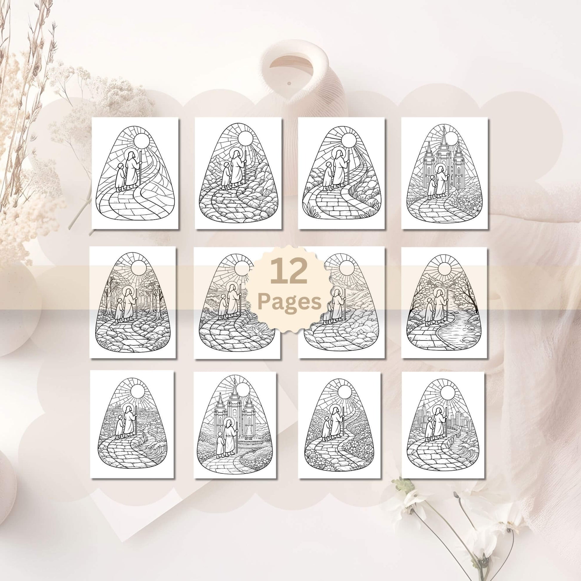 Walk With Me Stained Glass Coloring Pages | Faith - Based Christian Coloring (12 - Page PDF) – Digital Printable by Digital Kim Designs