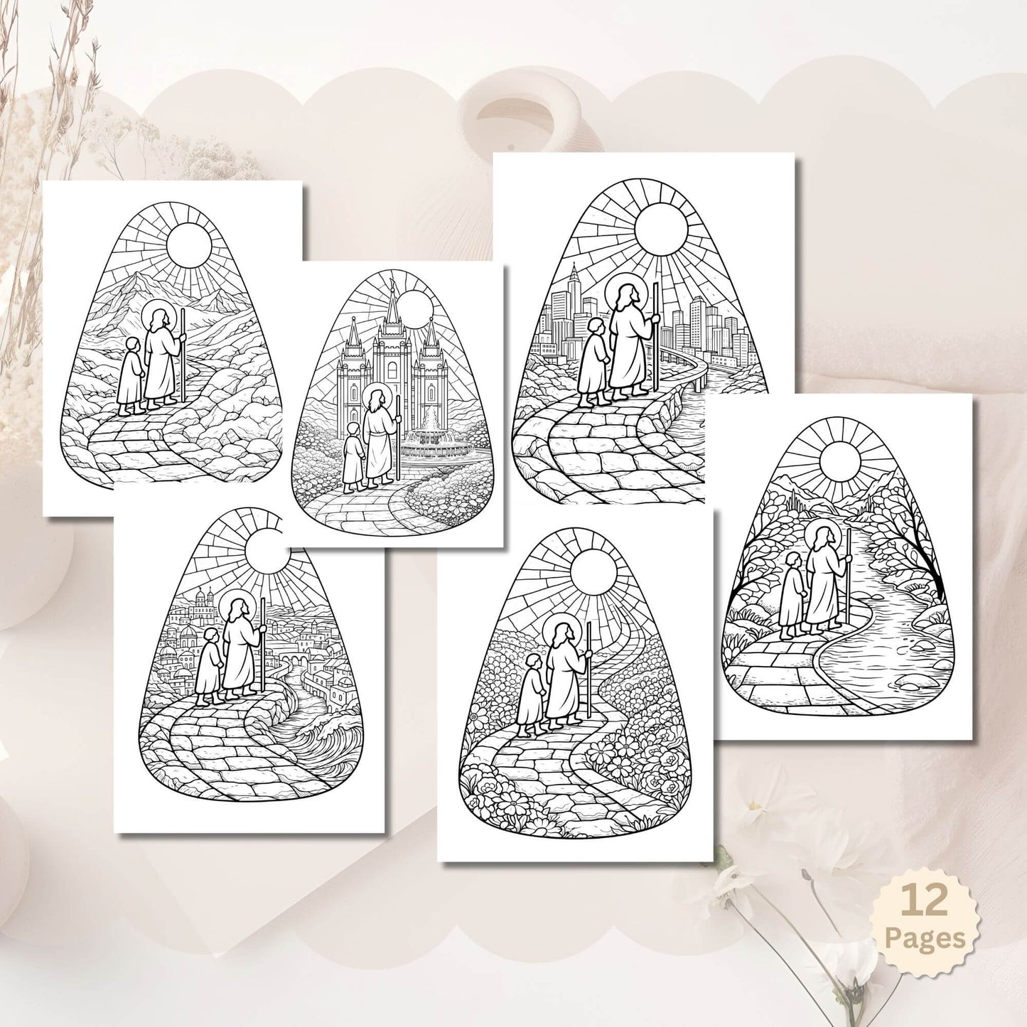 Walk With Me Stained Glass Coloring Pages | Faith - Based Christian Coloring (12 - Page PDF) – Digital Printable by Digital Kim Designs