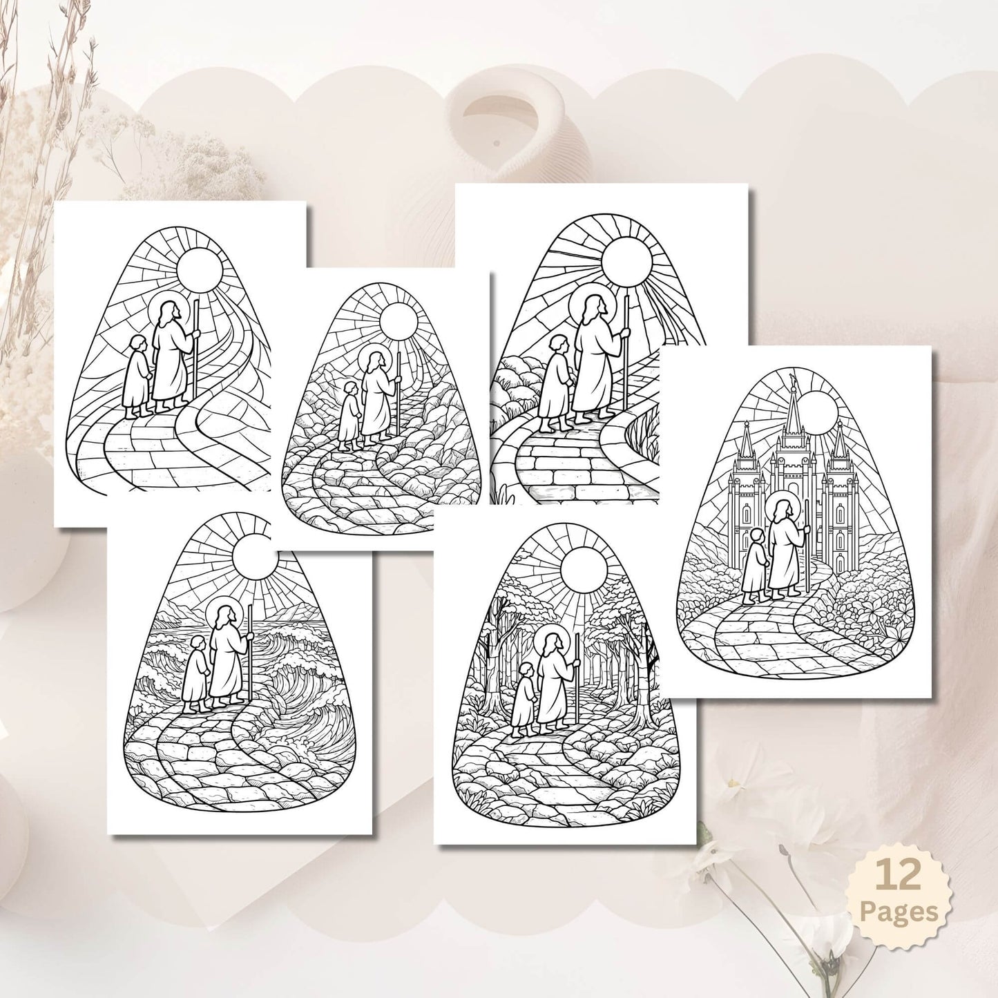 Walk With Me Stained Glass Coloring Pages | Faith - Based Christian Coloring (12 - Page PDF) – Digital Printable by Digital Kim Designs