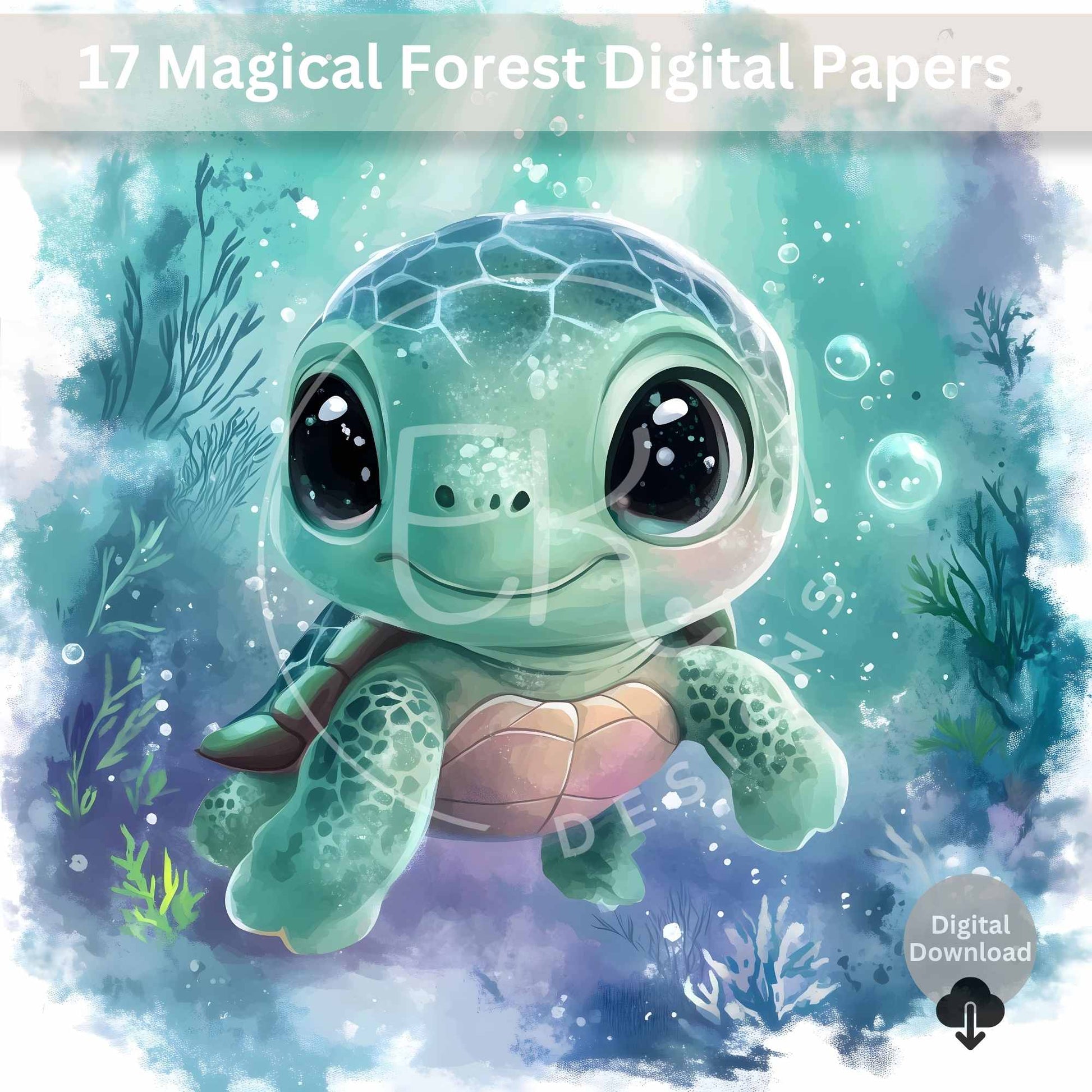 Watercolor Sea Turtle Clipart Set – 17 Cute Whimsical JPEGs for Sublimation & Crafts – Faith - Based Printable by Digital Kim Designs