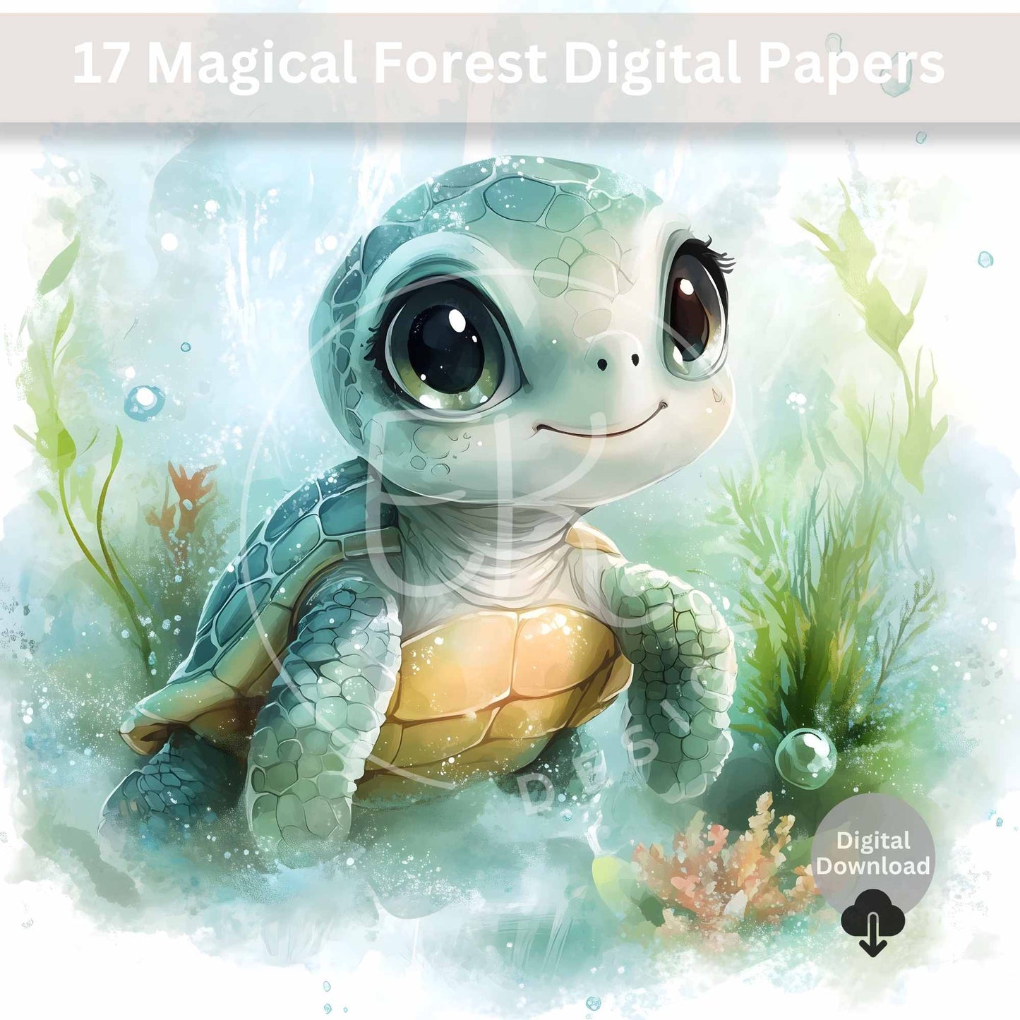 Watercolor Sea Turtle Clipart Set – 17 Cute Whimsical JPEGs for Sublimation & Crafts – Faith - Based Printable by Digital Kim Designs