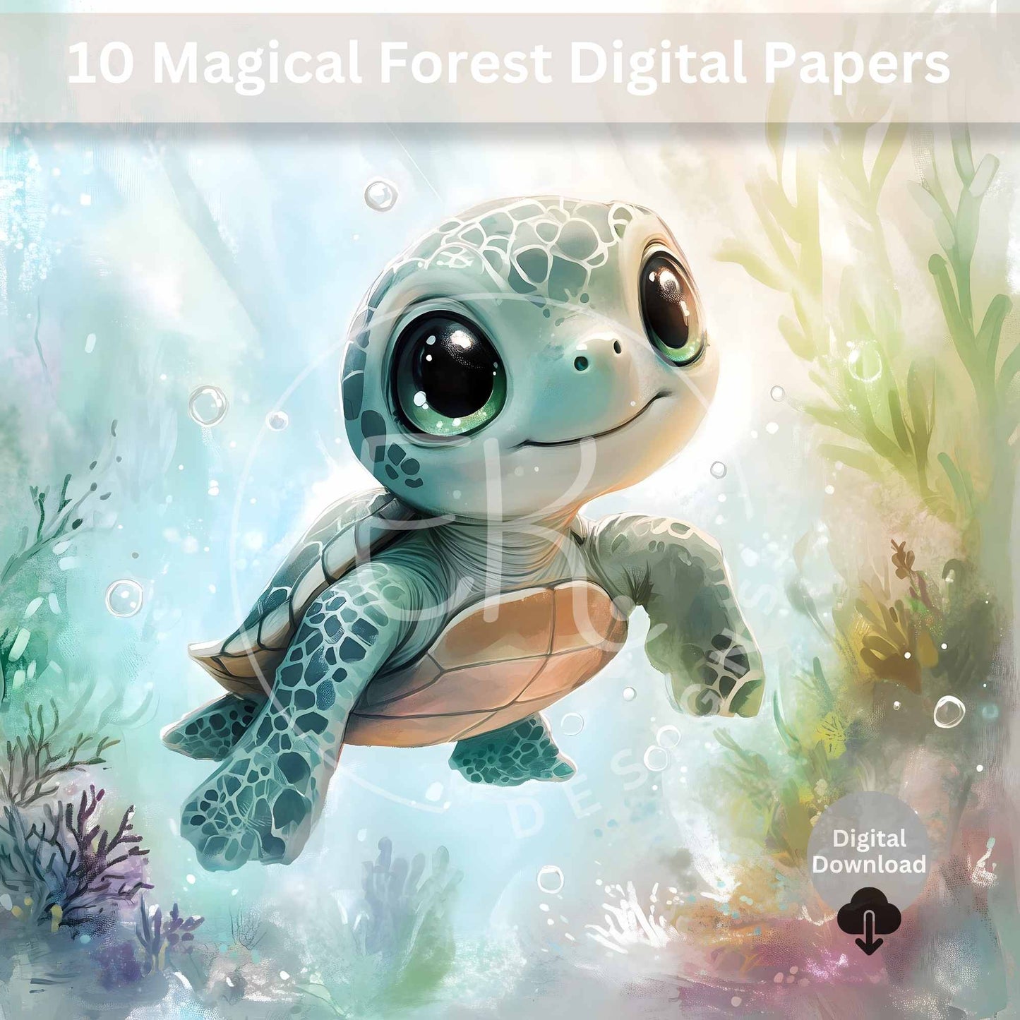 Watercolor Sea Turtle Clipart Set – 17 Cute Whimsical JPEGs for Sublimation & Crafts – Faith - Based Printable by Digital Kim Designs