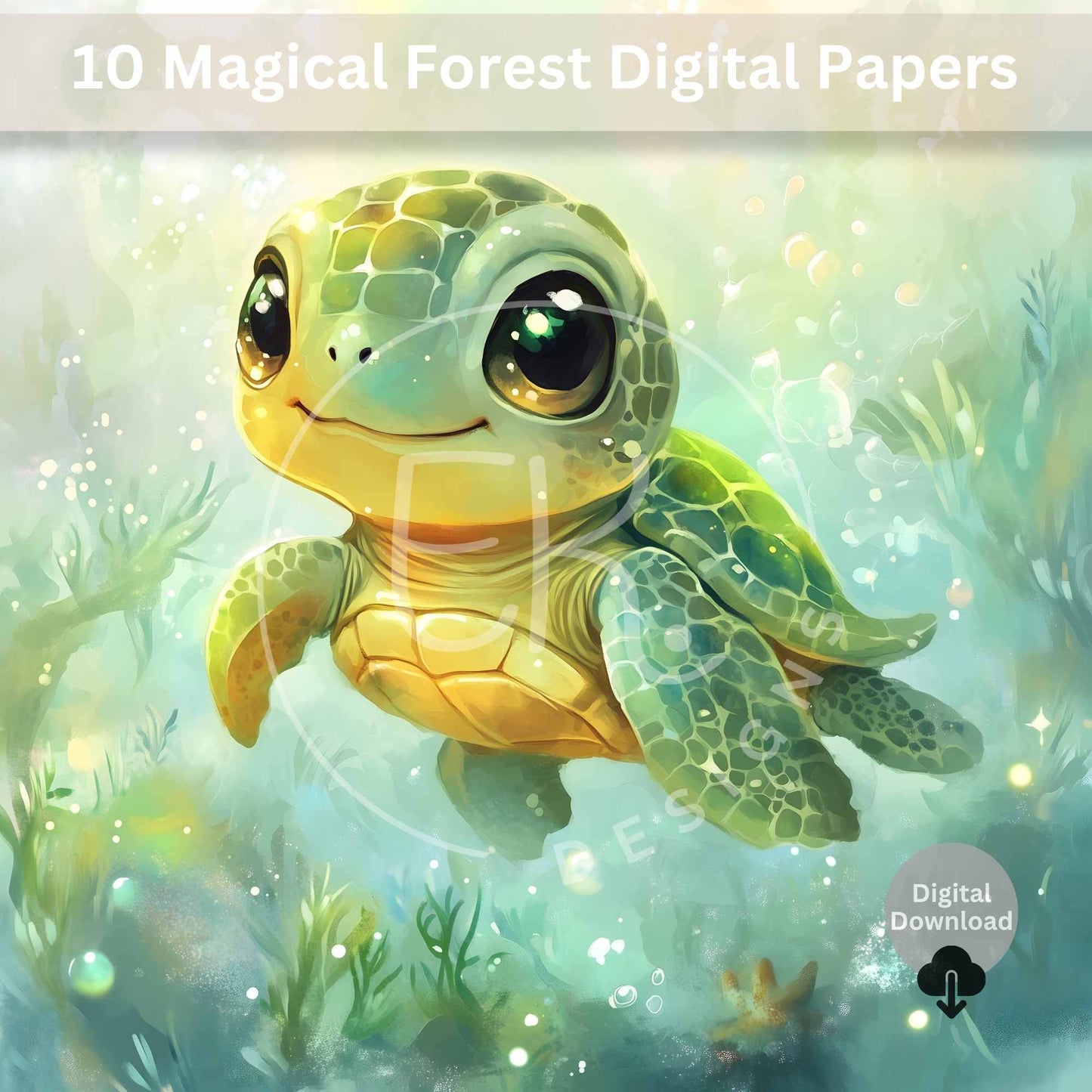Watercolor Sea Turtle Clipart Set – 17 Cute Whimsical JPEGs for Sublimation & Crafts – Faith - Based Printable by Digital Kim Designs