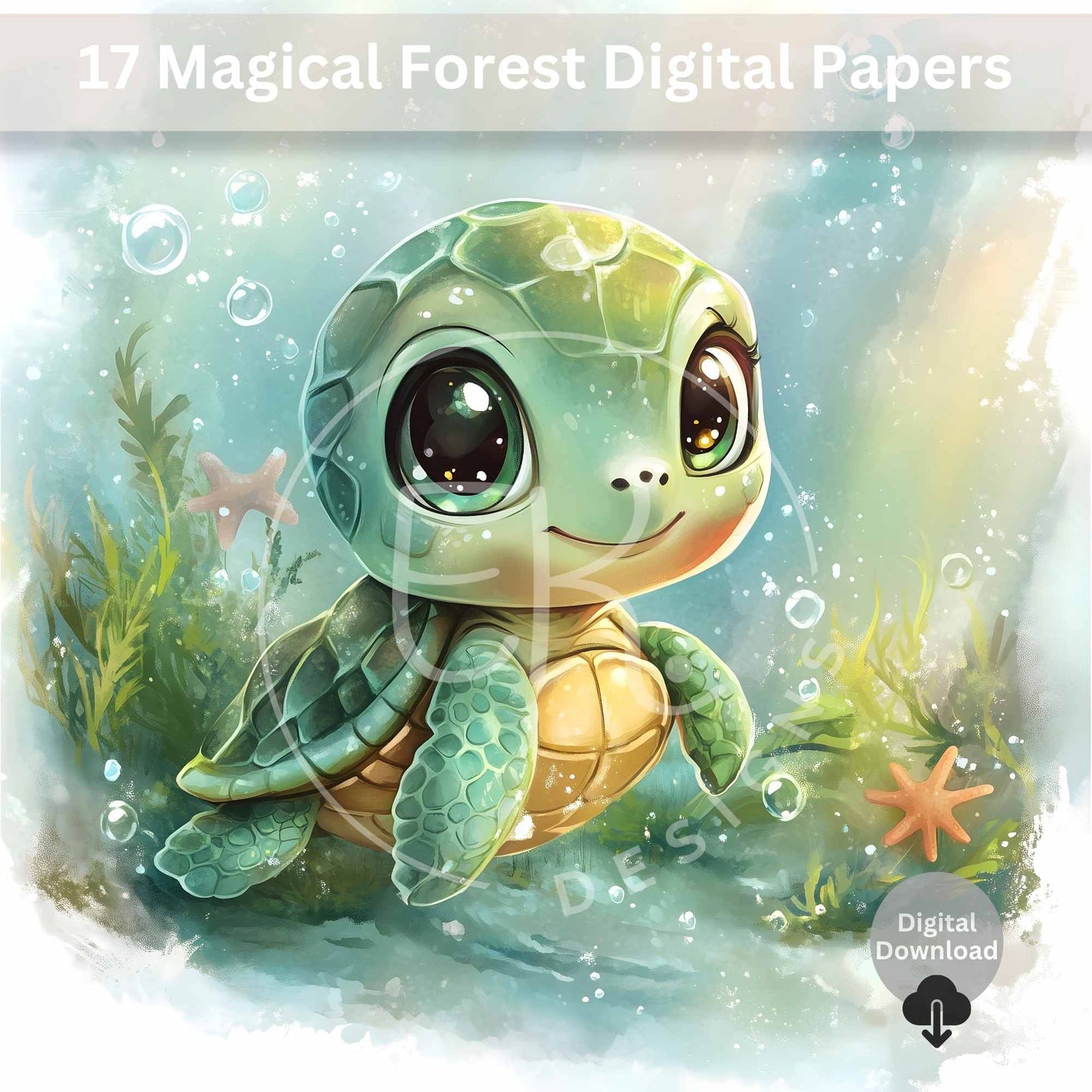 Watercolor Sea Turtle Clipart Set – 17 Cute Whimsical JPEGs for Sublimation & Crafts – Faith - Based Printable by Digital Kim Designs