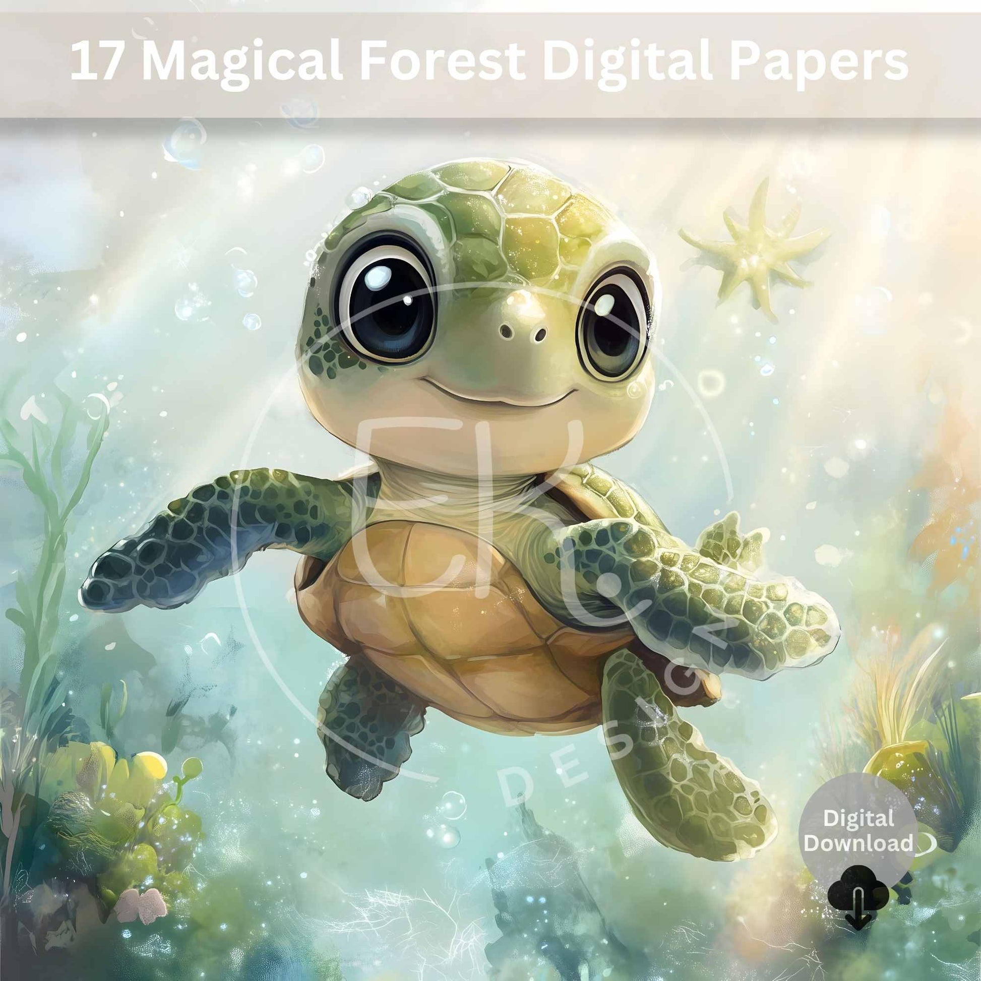 Watercolor Sea Turtle Clipart Set – 17 Cute Whimsical JPEGs for Sublimation & Crafts – Faith - Based Printable by Digital Kim Designs